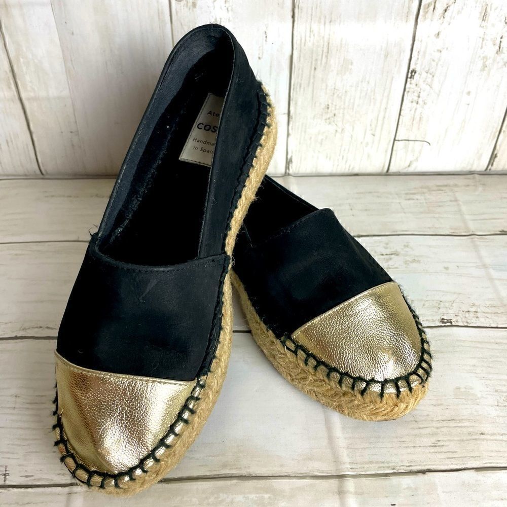 Atelier Costa Gold And Black Espadrille- Handmade In Spain Size 37 or 5.5